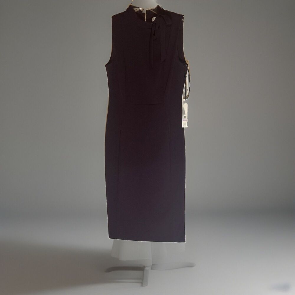 CALVIN KLEIN BOW TIE S/LESS SHEATH DRESS, AUBERGINE , SIZE 6NWT